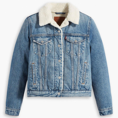 LEVI'S｜Women'sOriginal Sherpa Trucker Jacket In VintageBlue Levis Original Sherpa Trucker Jacket Divided Blue
