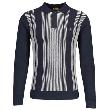 Dante Gabicci Vintage Stitch Stripe Knit Polo Navy