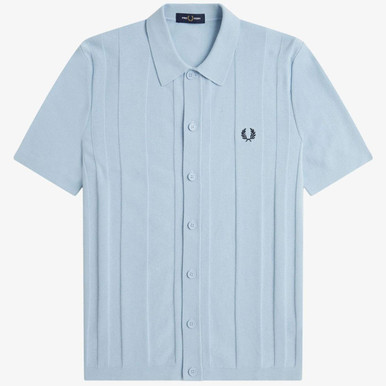 トップス FRED PERRY BUTTON THROUGH LS KNIT SHIRT Fred Perry Button Through Retro Mod Knitted Shirt