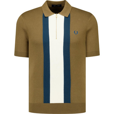 Fred Perry Textured Stripe Knitted 1/4 Zip Shirt S