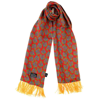Tootal 60s Red Paisley Fringed Rayon Mod Scarf