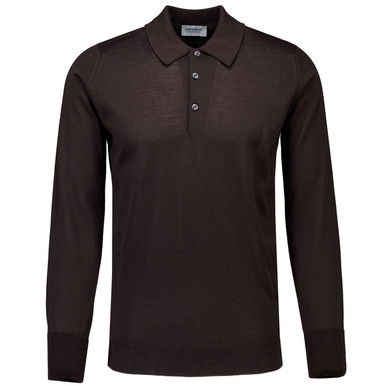 John Smedley Dorset Mod Long Sleeve Knitted Polo in Faulkner Brown