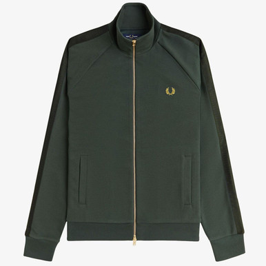 Fred Perry Retro Dash Taped Raglan Track Jacket in Court Green