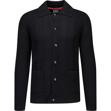 トップス 50s-60s WILSON lettered cardigan black merc-lotto-textured-knit-