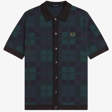 トップス FREDPERRY Paper Knitted Tartan PoloShirt Fred Perry Black Watch Tartan Knitted SS Shirt