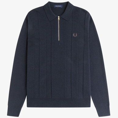 Fred Perry Tonal Stripe Knitted 1/4 Zip Shirt Navy