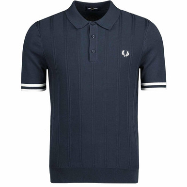 Fred Perry Textured Tipped Rib Knit Mod Polo Shirt in Navy