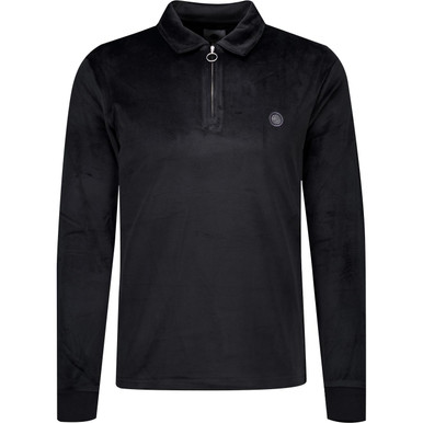 Kennedy Pretty Green 80s Velour Polo Sweater Black