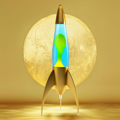 Mathmos Telstar Retro 60s Gold Rocket Lava Lamp in Blue/Yellow