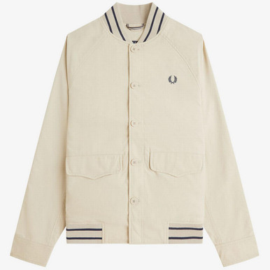 Fred Perry Men's Retro Cotton Twill Umpire Bomber Jacket in Oatmeal