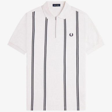 Fred Perry 1/2 Zip Vertical Stripe Mod Pique Polo in Snow White