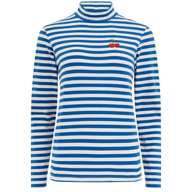 Sugarhill Annika Cherry Stripe Turtleneck Top in Blue/White
