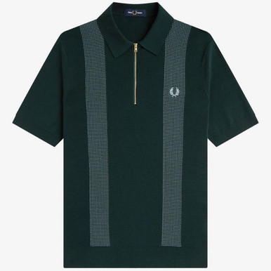 Fred Perry Retro Panel Detail Knit Polo in Grassroots Green