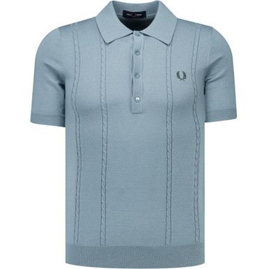 Fred Perry Merino Blend Cable Knit Polo Shirt in Stockport Blue
