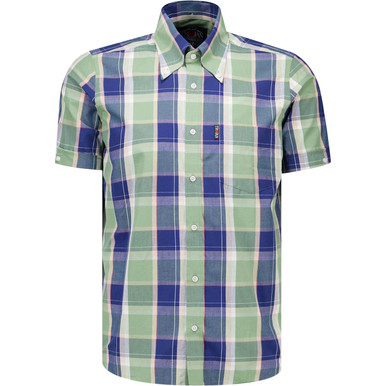 トップス everyone back logo check button-down XL Trojan Pastel Check Button Down Shirt in Navy