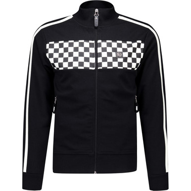 Trojan Twin-Stripe Chequerboard Track Top in Black