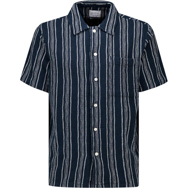 Farah Simon Retro Fine Stripe Dobby Shirt in True Navy