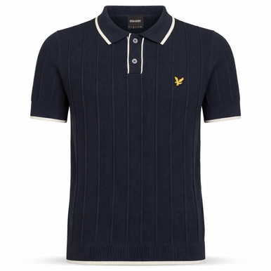 Lyle & Scott Tipped Pique Knitted Polo Shirt in Dark Navy