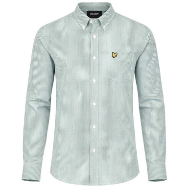 Lyle & Scott Mod Button Down Striped Oxford Shirt in Green/White