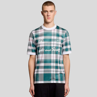 Lyle & Scott Retro Tartan Check Football Shirt in Everglade Green