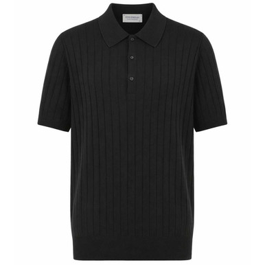 John Smedley Williams Retro Ribbed Knitted Polo Shirt in Black