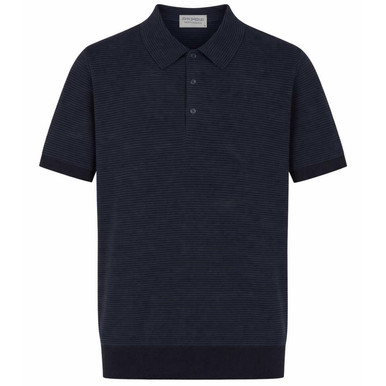 John Smedley Elvins Anglo Indian Gauze Knitted Polo Shirt Navy