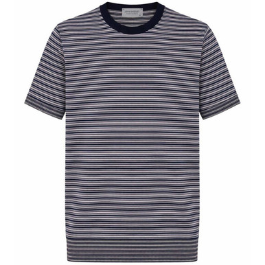 John Smedley Howick Men's Striped Knitted T-shirt in Navy