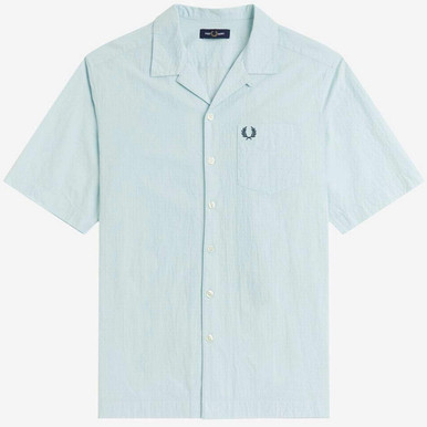 Fred Perry Seersucker 50s Mod Revere Collar Retro Resort Shirt in