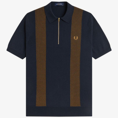Fred Perry Retro Mod Panel Detail Knitted Polo Shirt in Navy