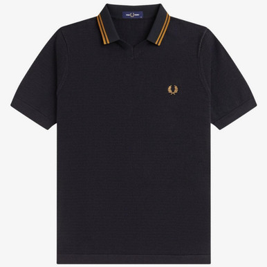 Fred Perry Pointelle Knit Trophy Neck Polo Shirt in Black