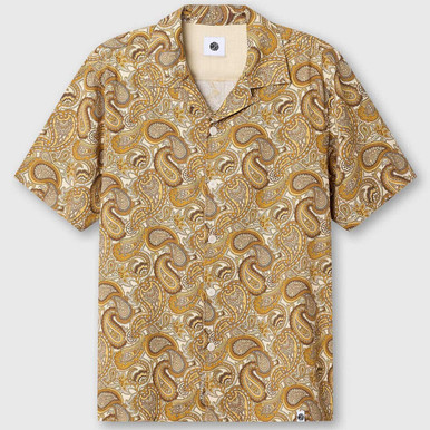 Pretty Green Hermosa Retro 60s Paisley Short Sleeve Linen Shirt in