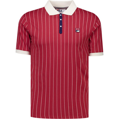 Fila Vintage BB1 Pin-Stripe Borg Polo Shirt in Garnet Red