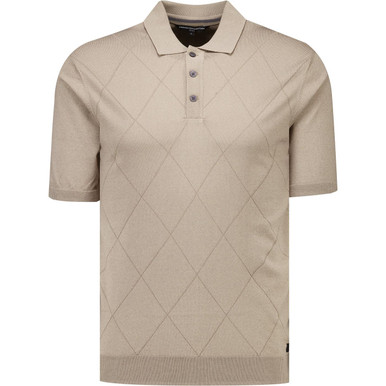 French Connection Mod Diamond Knit Polo Shirt in Timber Wolf
