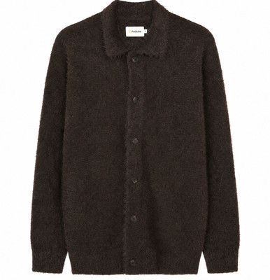 Farah Harman Men's Mod Hairy Cardigan in Dark Brown