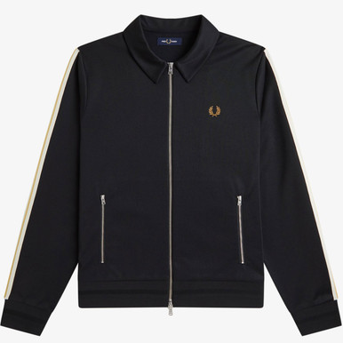 Fred Perry Men's Tipped Taped Sleeve Track Jacket in Black