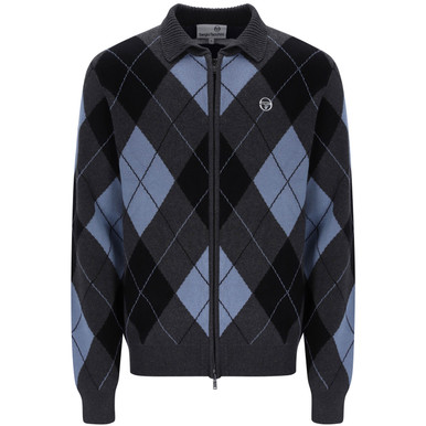 イタリア製★malo　希少サイズ44　ジレコート　カシミヤ100% Sergio Tacchini Marco Argyle Knitted Zip Cardigan in Charcoal Marl