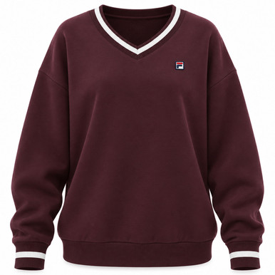 Fila Vintage Grace retro 90s Oversized V-Neck Sweatshirt in Fudge