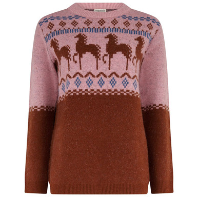 Sugarhill Brighton Devin Folk Horses Double Knit Jumper in Pink/Brown