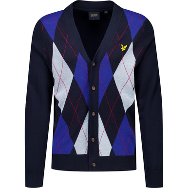 Lyle & Scott Archive Revisited Argyle V-neck Cardigan in Dark Navy