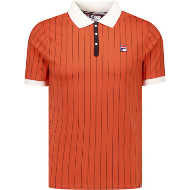 Fila Vintage BB1 Pinstripe Borg Polo Shirt in Burnt Ochre