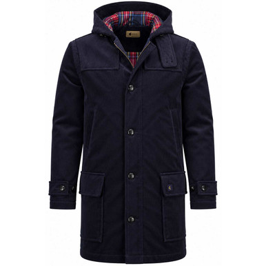 Gabicci Vintage Chuck Jumbo Cord Retro Duffle Coat in Navy