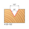 Freud V-Groove Router Bit, 60 Deg. Angle, 7/16" Carbide Height, 1/4" Shank, 1/2" Overall Diameter, 1-3/4" Overall