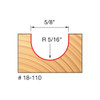 Freud Round Nose Router Bit, 5/16" Radius, 7/16" Carbide Height, 1/4" Shank, 5/8" Overall Diameter