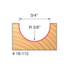 Freud Round Nose Router Bit, 3/8" Radius, 7/16" Carbide Height, 1/4" Shank, 3/4" Overall Diameter