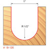 Freud Round Nose Router Bit, 1/2" Radius, 1-1/4" Carbide Height, 1/2" Shank, 1" Overall Diameter