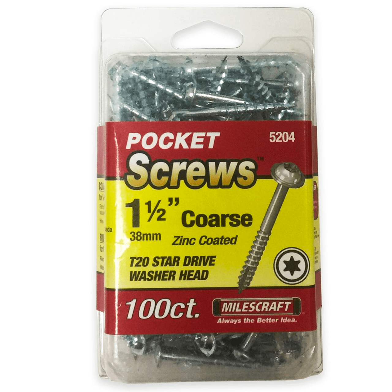 Milescraft 5204 1.5in Coarse Pocket Hole Screws, 100ct.