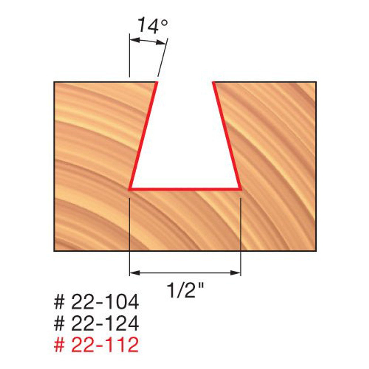 Freud 1/2" Dovetail Router Bit, 14 Deg. Angle, 1/2" Carbide Height, 1/4" Shank, 1/2" Overall Diameter, 2-5/8" Overall