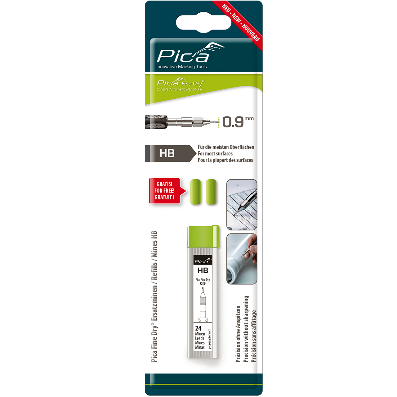 Pica Big Dry Pencil Refills Pack Of 12 - Graphite, Red & Yellow Lead, For Marking On Wet/Oily Surfaces