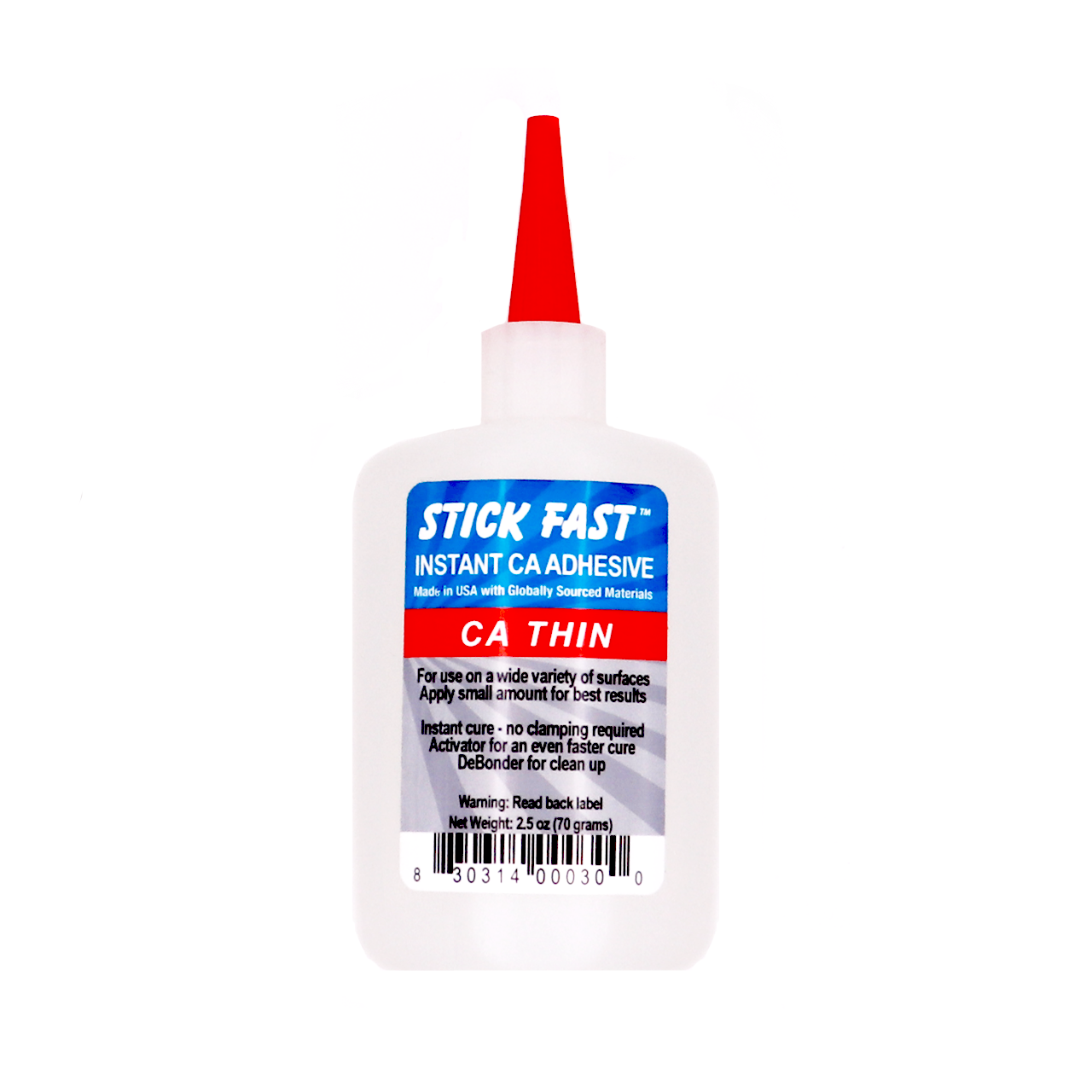 Stick Fast® Instant CA Adhesive Glue, Thin Viscosity, 2.5oz Bottle