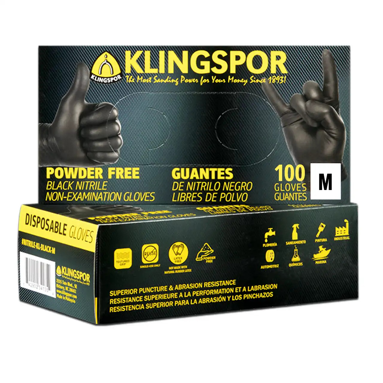 Klingspor Medium Black Nitrile Gloves 100pk